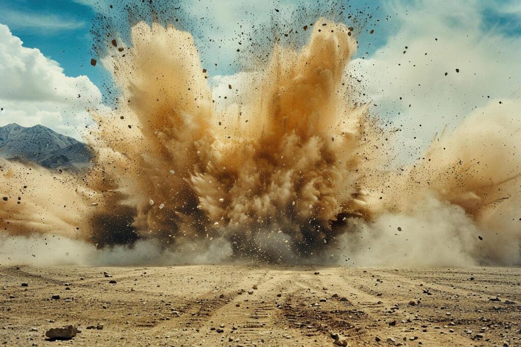 an-explosion-of-sand-and-dust-on-the-ground-on-a-cloudy-day-generated-by-artificial-intelligence-free-photo
